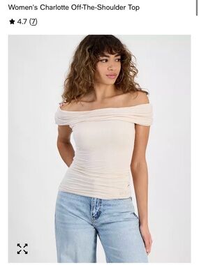 Guess Cream Off-the-Shoulder Ruched Tunic Top